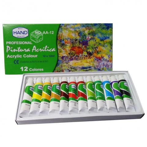 SET PINTURA ACRILICA 12 POMOS MET. 12ML HAND 1858